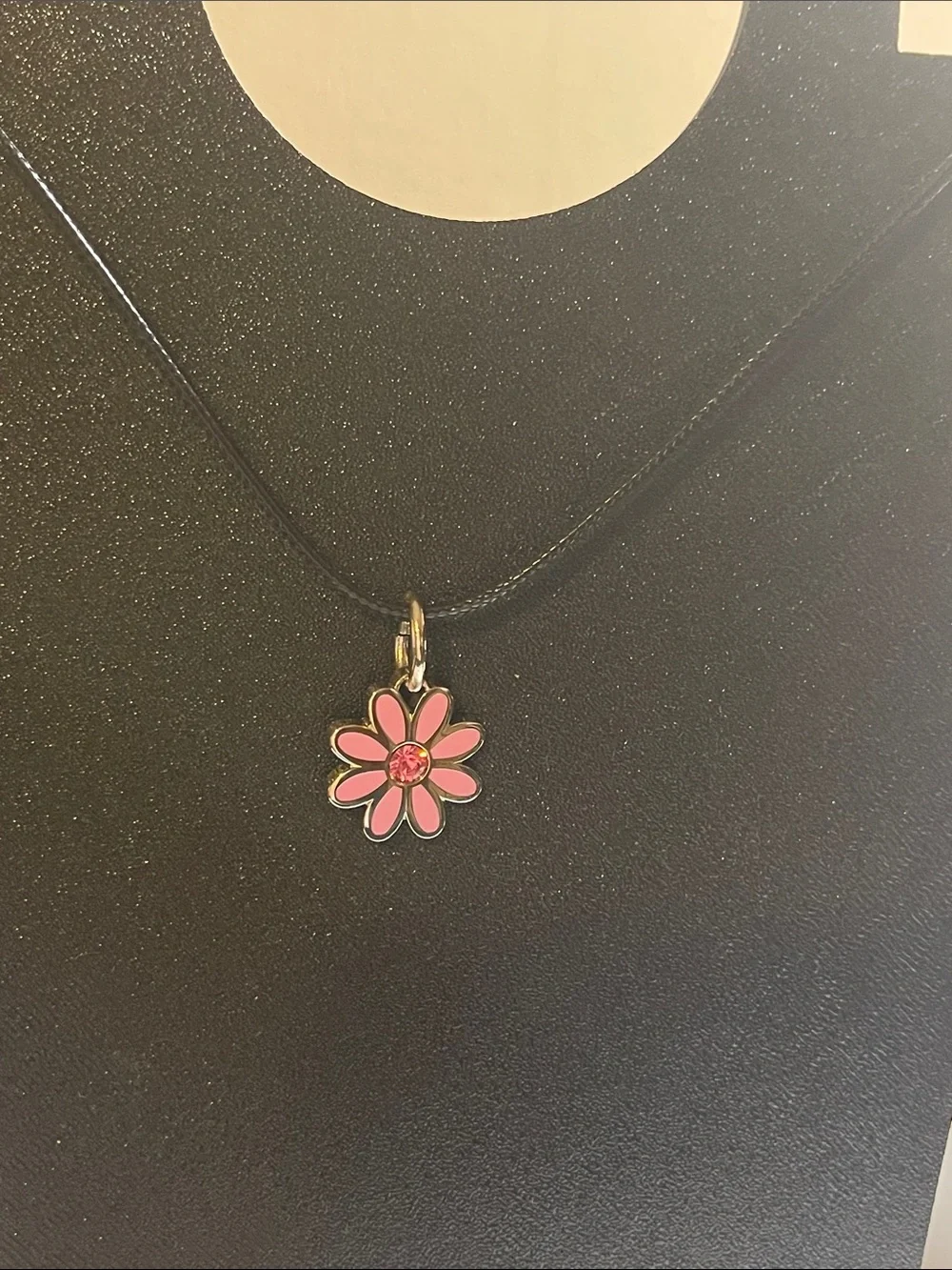 Coach Pink Daisy Pendant Necklace with a Pink Crystal Center